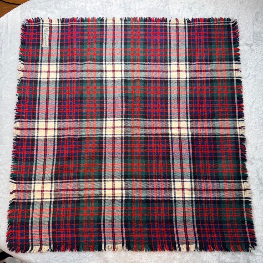 The Scotch House Knightsbridge Plaid Scarf Red Green Blue Square Fringe Wool